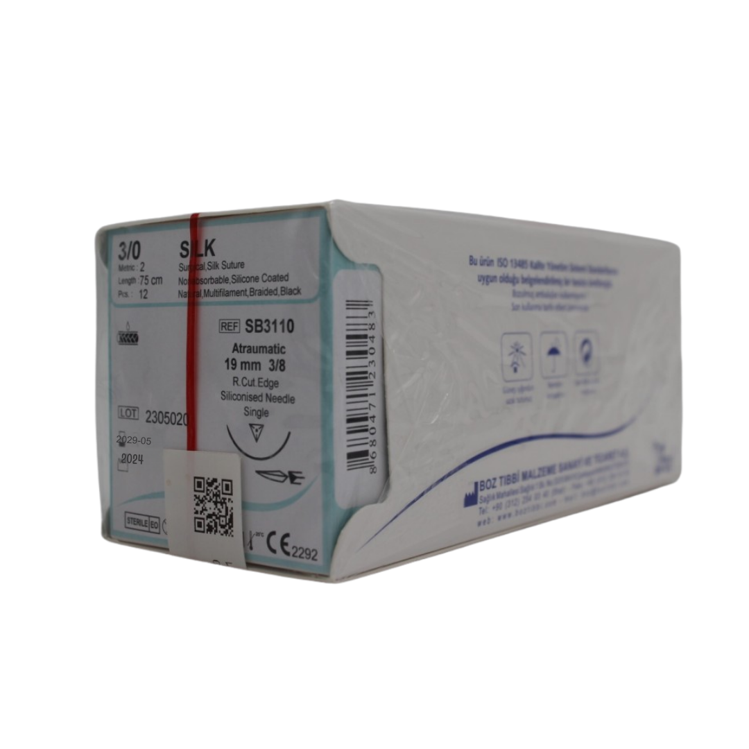 Boz Silk İpek Dental Sütur 3/0 19 Mm 3/8 Aşağı (Dış) Keskin 75 Cm Sb3110
